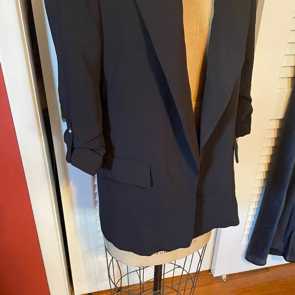 ZARA | black open front ruched sleeve blazer L NWT $70 - Picture 4 of 10